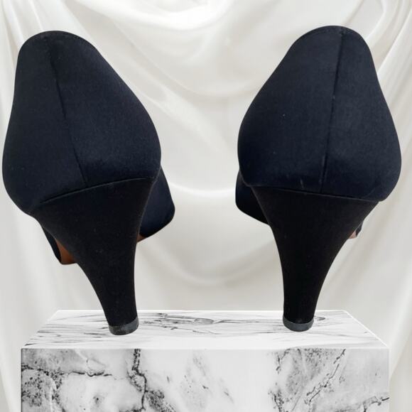 Ferragamo Black Silk Satin Pumps Heels Evening Shoes Italy Vintage 80s 9 B Women - Picture 11 of 16